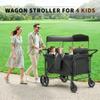 Stroller Wagon for 4 Kids, Wagon Stroller 4 Seater Featuring Dual Push Handles, Adjustable Canopy, 5-Point Harnesses and High Seat, All Terrain Foldable Quad Wagon for Kids Outdoor, Black view 2