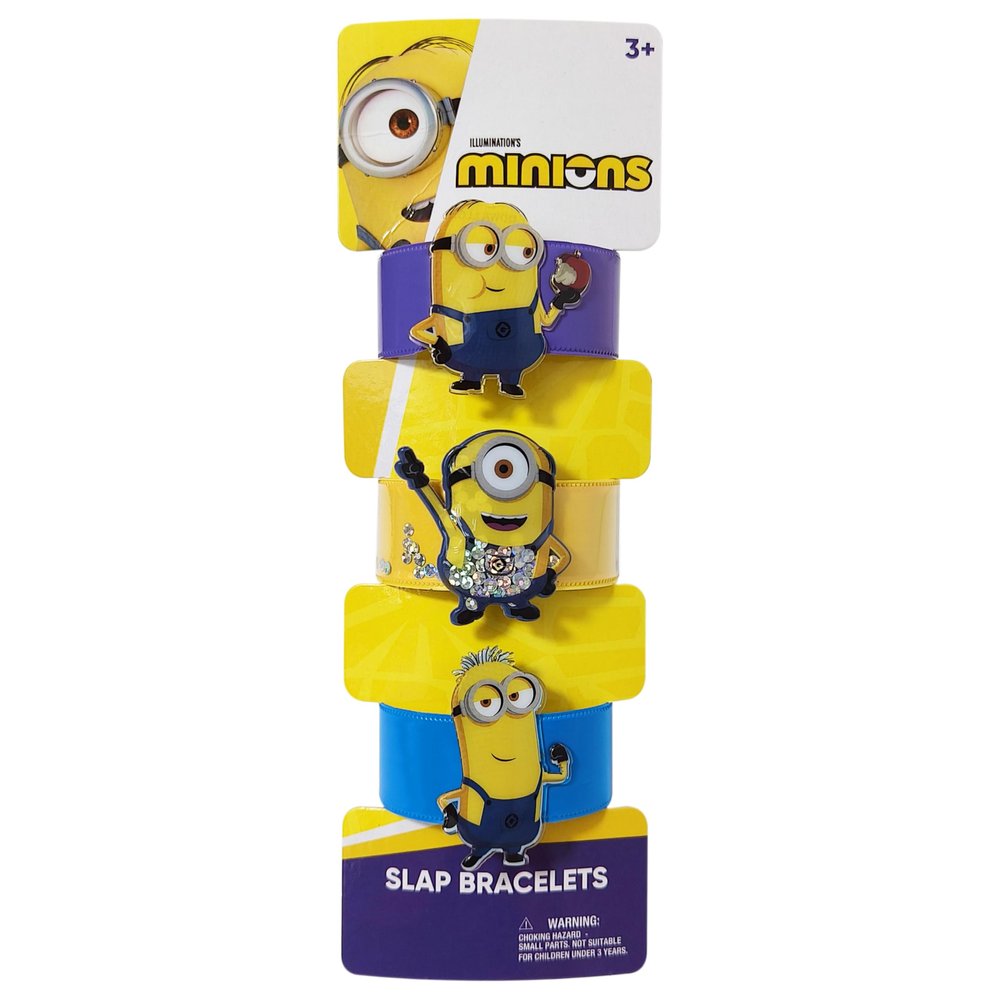 LUV HER Minions 3 Slap Bracelets for Girls Fun Confetti Wristband Featuring Minions Adjustable Fit Birthday Party Favor or Gift Ages 3+