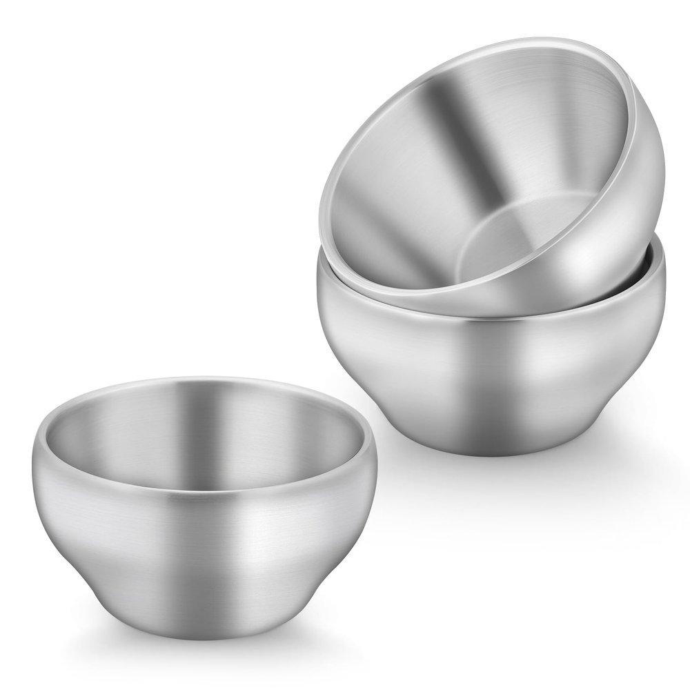 TeamFar Stainless Steel Bowls for Kids, 12oz Metal Baby Toddler Bowls Set of 3, Double-Wall Insulated Kids Bowl for Cereal/Snacks/Soups, Non Toxic, Dishwasher Safe