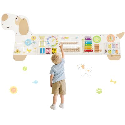 PIIKAGO Wooden Dog Wall Busy Board Panels, Sensory Wall Activity Board for Toddlers 1-3, Montessori Learning Activity Center, Educational Toys for Kids Room, Preschool & Daycare