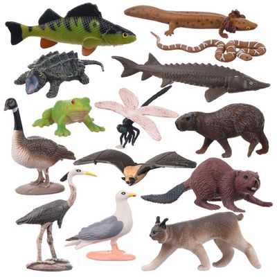 AENIMELY 14PCS Lake Animal Figurines  Realistic Canadian Wildlife Toys for Kids  North American Animal Models for STEM Learning, Cake Toppers, Science Projects, Educational Gifts