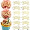 12 Pieces Happy Birthday 21st 30th 40th 50th 60th 70th Gold Mirror Acrylic Cupcake Topper Birthday Cake Decorations Party Supplie (Combination) view 1