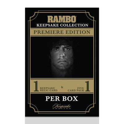 2024 Rambo Keepsake Collection Premiere Edition- Get 1 Encased Relic and A 5-Card Pack Featuring Authentic Rambo Movie Props, Real Gemstones, Rambo Stars, and Diverse Relic Types