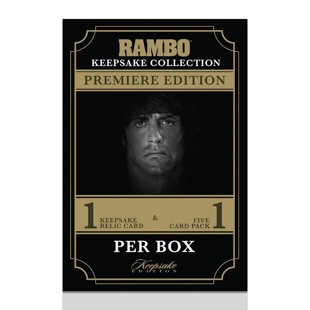 2024 Rambo Keepsake Collection Premiere Edition- Get 1 Encased Relic and A 5-Card Pack Featuring Authentic Rambo Movie Props, Real Gemstones, Rambo Stars, and Diverse Relic Types