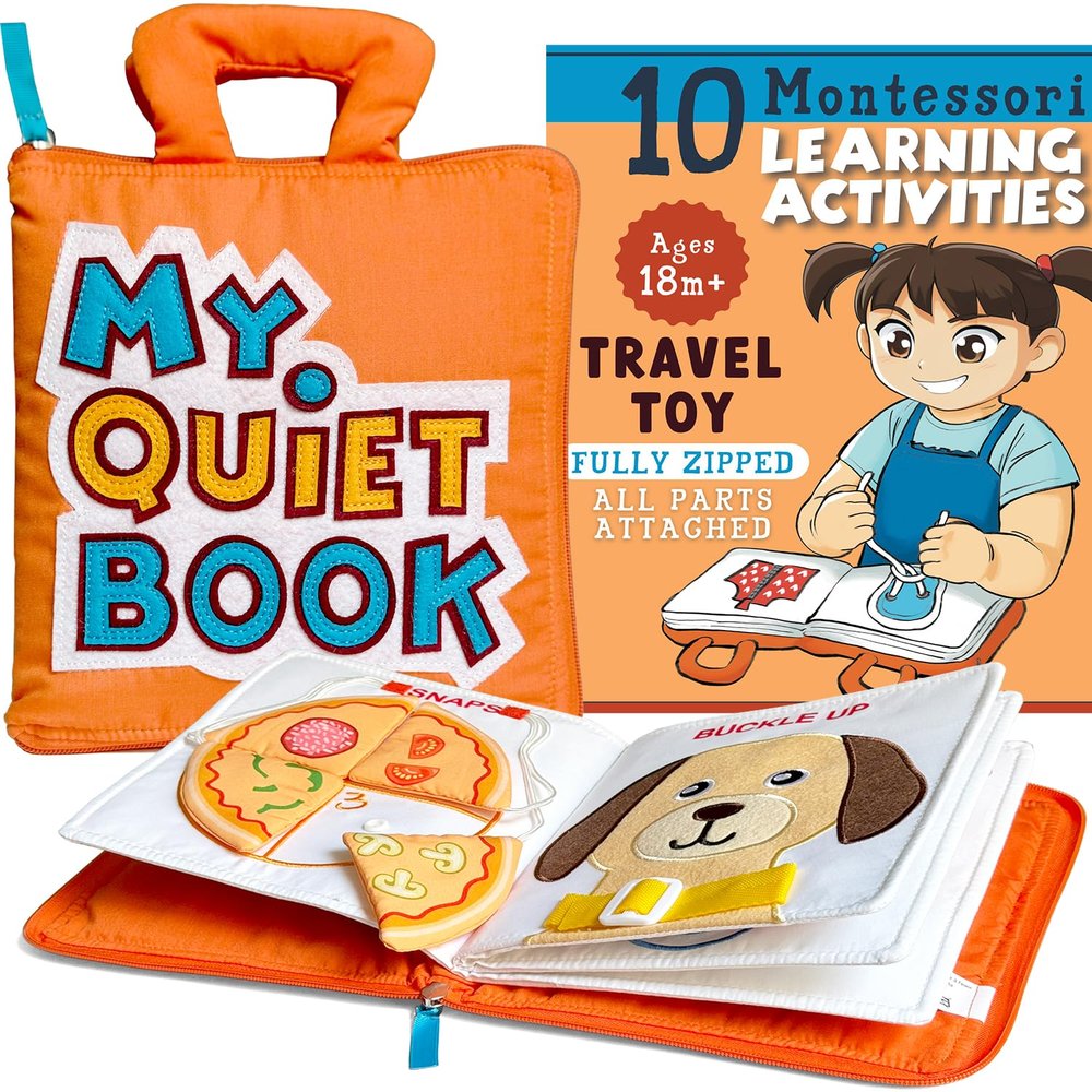 My Quiet Book - Toddler Travel Essential, Car Airplane Activity Book, Montessori Busy Board, Plane Toys for Toddlers 1-3, Gifts for 1 2 3 4 Year Old Girl, Birthday Gifts Toys Age 2-5