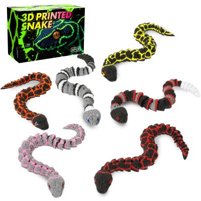 6 Pack 3D Printed Snake Toys , Articulated Multicolor Fidget Snakes Flexible 3D Printed Animals, Collectible Animal Figures, Halloween Home Office Executive Desk Decor, Christmas 3D Print Toy 2025