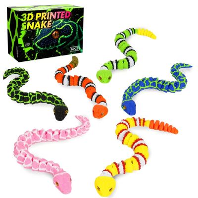 6 Pack 3D Printed Snake Toys , Articulated Multicolor Fidget Snakes Flexible 3D Printed Animals, Collectible Animal Figures, Halloween Home Office Executive Desk Decor, Christmas 3D Print Toy 2025