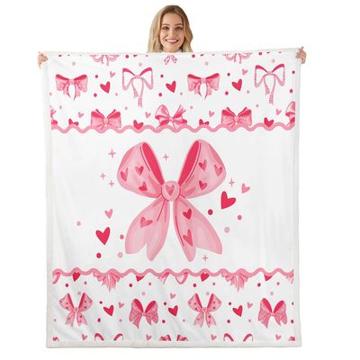 Cute Bowknot Print Baby 30"x40" Coquette Bows Fleece Throw Blanket for Kids Boys Girls Decor Watercolor Bow Sherpa Blanket Plush Fuzzy Soft Lightweight Dreamy Princess Style Bedroom Decor White Pink