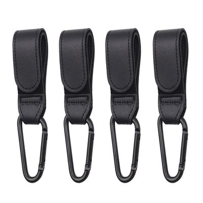 4-Pack of Leather-Style Stroller Accessories, Stroller Hooks for Hanging Diaper Bags,Universal Hooks (Black)
