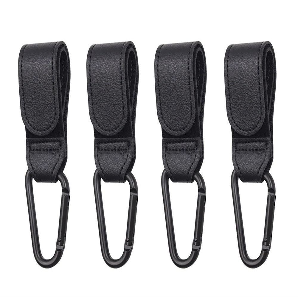 4-Pack of Leather-Style Stroller Accessories, Stroller Hooks for Hanging Diaper Bags,Universal Hooks (Black)