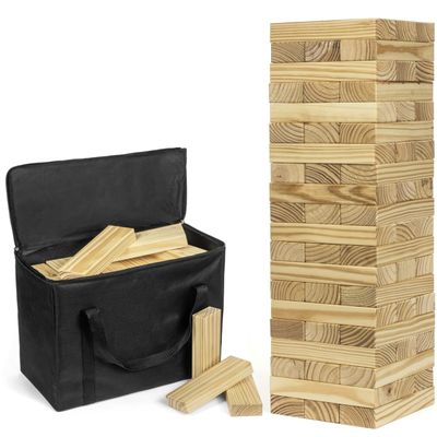 Giant Wooden  60 Jumbo Pine Blocks with Durable Carrying Case  Stacks Over 5 Feet Tall  Outdoor Party & Lawn Game