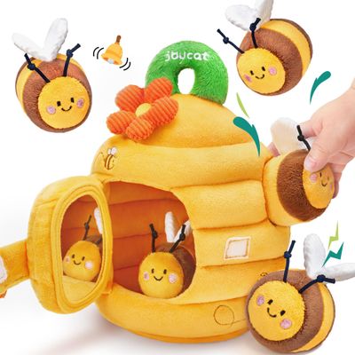 JoyCat 6 Month Old Baby Toys, Flower Beehive with 5 Stuffed Sensory Bees, Crinkle, Rattle, Mirror, Montessori Toys for 6-10 Months Old Babies, Infant Toys Baby Shower Birthday