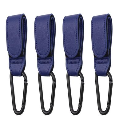 4-Pack of Leather-Style Stroller Accessories, Stroller Hooks for Hanging Diaper Bags,Universal Hooks (Blue)