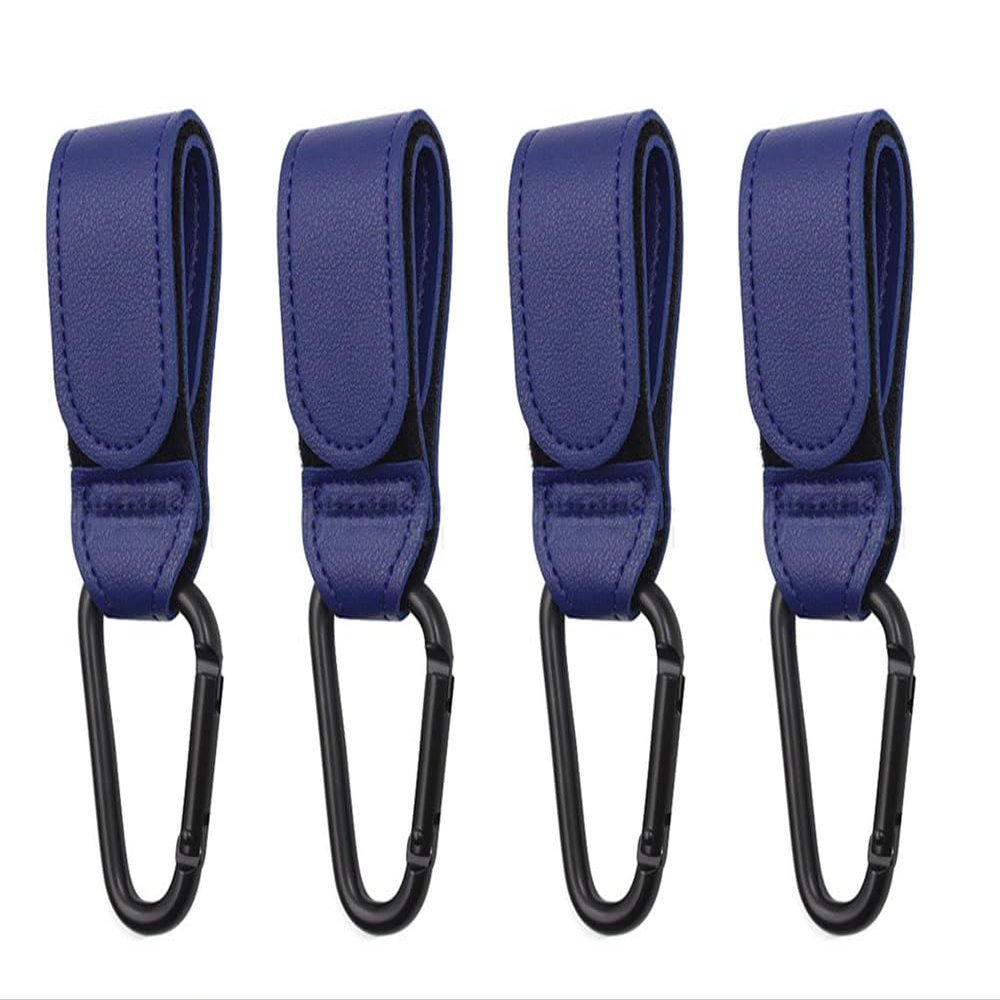 4-Pack of Leather-Style Stroller Accessories, Stroller Hooks for Hanging Diaper Bags,Universal Hooks (Blue)