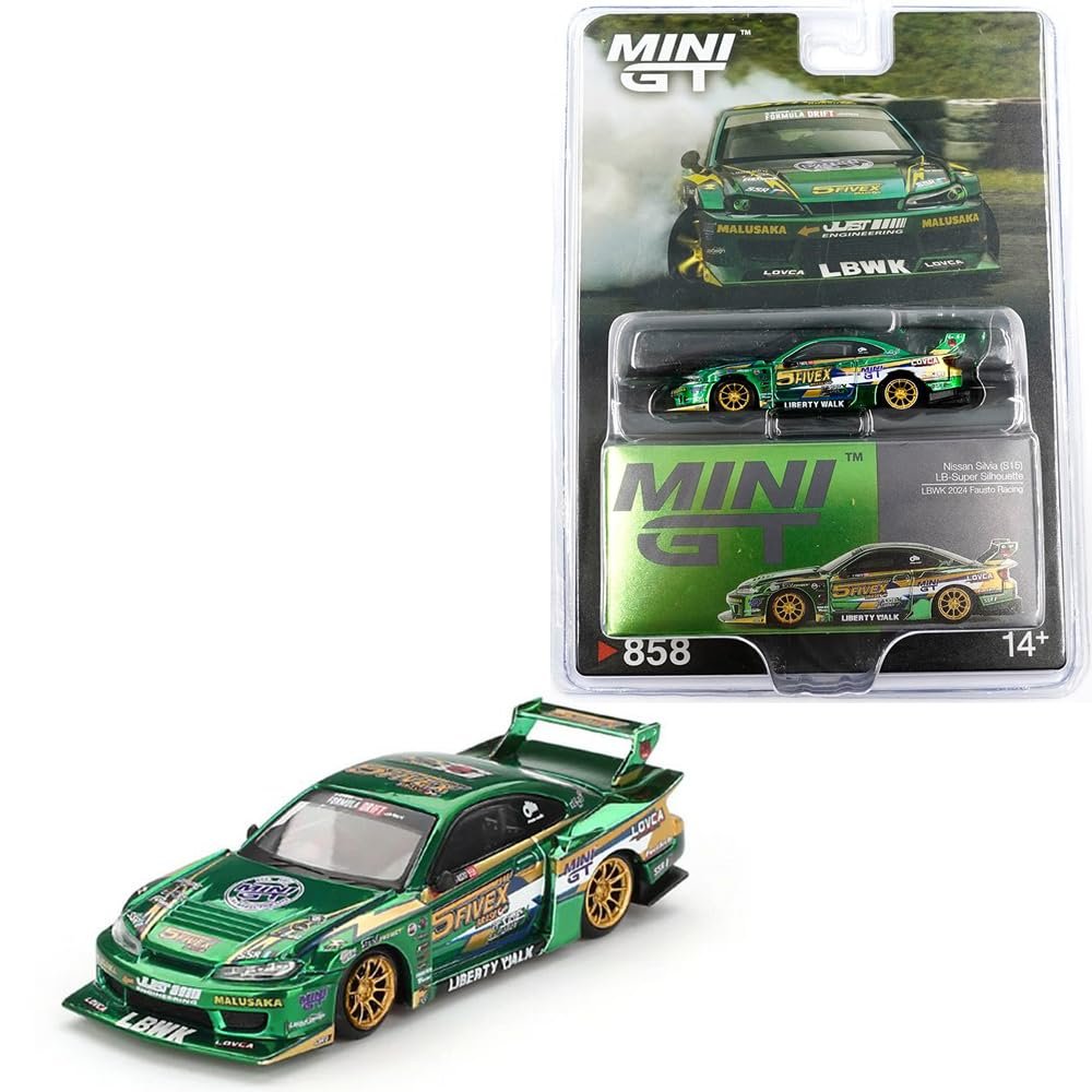 1:64 Scale Diecast Model Car Compatible with Mini GT Nissan Silvia S15 LB-Super Silhouette LBWK 2024 Fausto Racing Limited Edition MGT00858