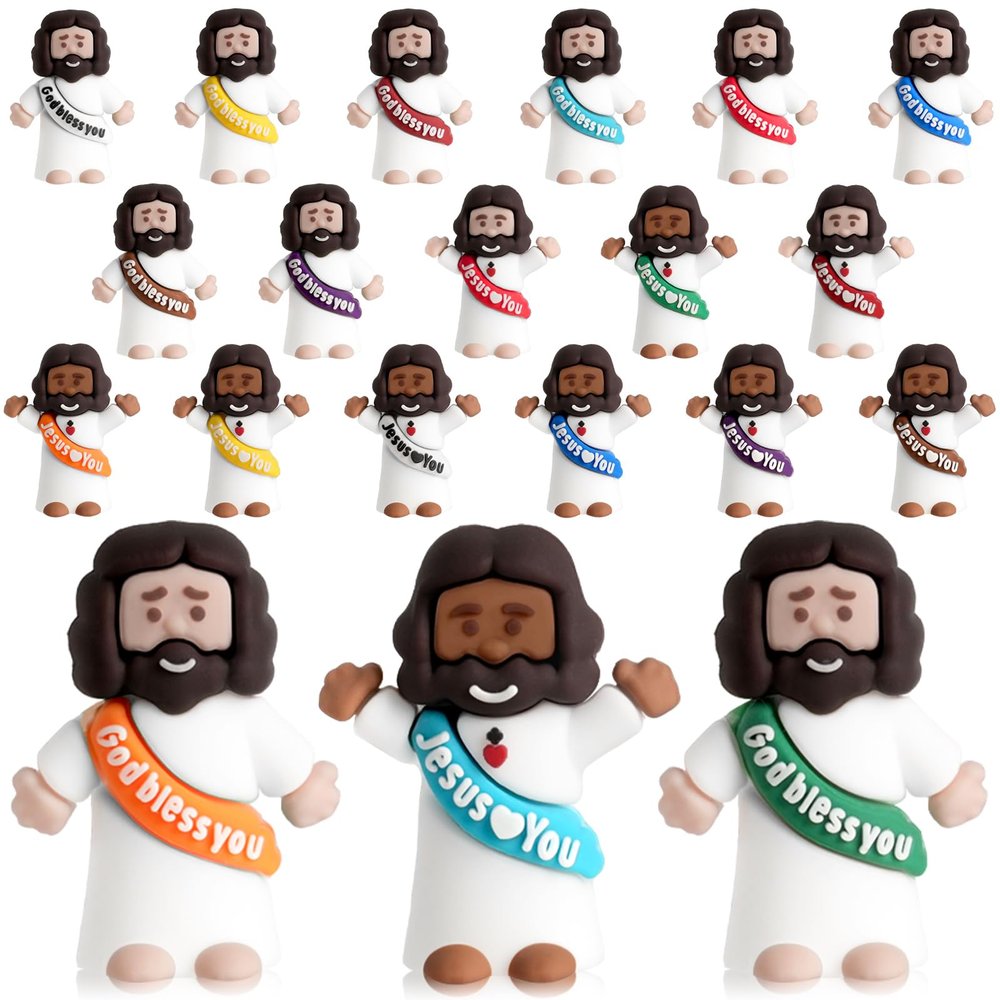 AMZFAVOR 25pcs Little Jesus Figures, Multicolor Mini Figurines in Bulk, Tiny Baby Jesus Rubber Toys to Hide and Seek for Valentine's Day Gifts, Easter Egg Hunts, Sunday School Supplies, Kids & Adults
