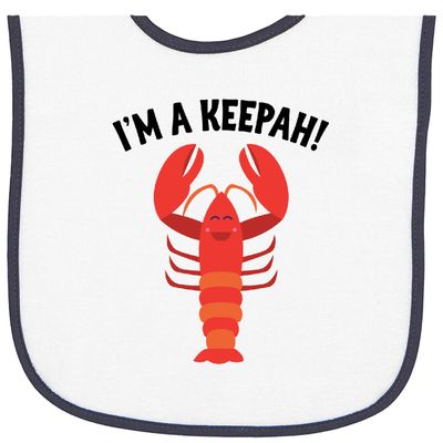 inktastic Lobster Funny Im a Keepah Baby Terry Cloth Bib White and Navy 457ef