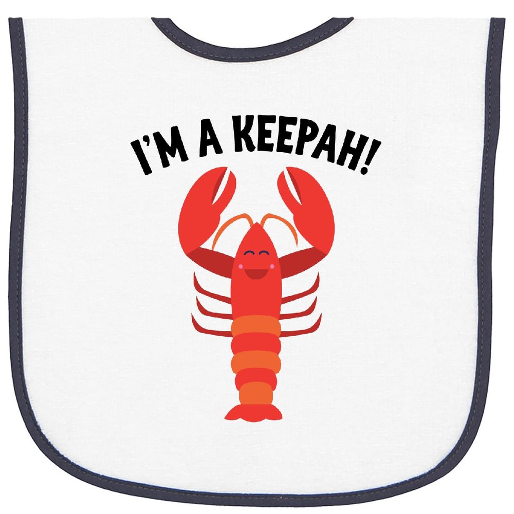 inktastic Lobster Funny Im a Keepah Baby Terry Cloth Bib White and Navy 457ef