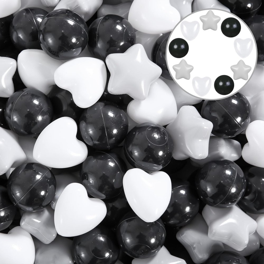 Heopeis Ball Pit Balls Stars and Hearts 100 200 500 1000 Plastic Balls for Toddlers Phthalate Free BPA Free Crush Proof Balls in Reusable Play Toys for Kids with Storage Bag Indoor Outdoor