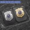 2 PCS Police Badge Pretend Play Toys Set with Chain and Belt Clip for Kids Dress Up Game, Detective Role Play view 3