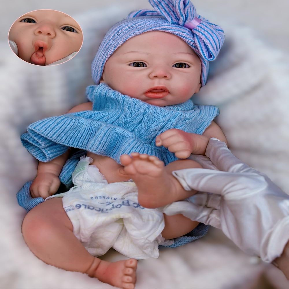Abenduot 18inch Full Body Soft Solid Silicone Baby Dolls Can Open Mouth Lifelike Painted Newborn Girl Doll Anatomically Correct