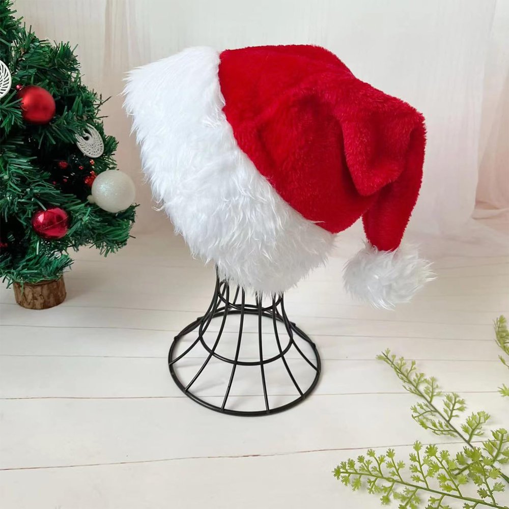 Amidaky Personalized Christmas Santa Hat Custom Name Adults & Kids, Red Plush Xmas Hat with White Fur Trim, Soft Warm Holiday Party Hat for Family Matching
