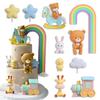 10-Piece Bear Birthday Cake Decoration Set  PVC Bear, Giraffe, Bunny, Duck, Rainbow, Train, Cloud, Star & Heart Cake Toppers  Cute and Whimsical Cake Decorations for Party, Reusable and Washable view 1