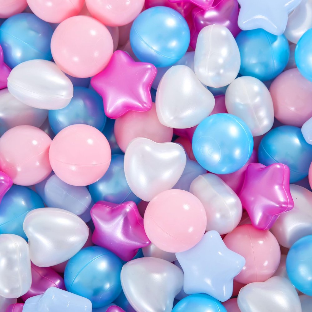 Heopeis Ball Pit Balls Stars and Hearts 100 200 500 1000 Plastic Balls for Toddlers Phthalate Free BPA Free Crush Proof Balls in Reusable Play Toys for Kids with Storage Bag Indoor Outdoor