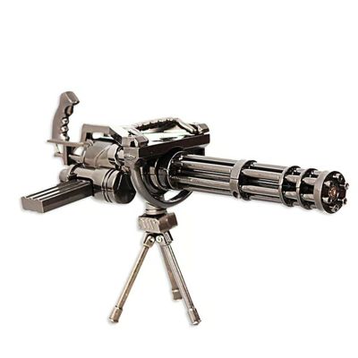Metal Gatling Submachine Custom Minigun Gun,Tripod Mount Machine Gun with Rotating Barrels & Display Stand, Collectible Desktop Miniature for Military Enthusiasts (Silver)