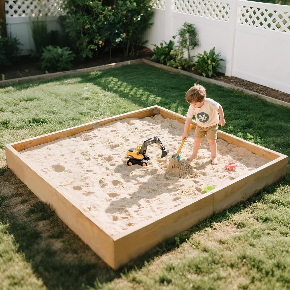 LILYPELLE Kids Sand Box, 2 in 1 Outdoor Wood Sandbox with Cover, 71" L x 71" W x 8" H Square Sand Pit with Two Corner Seats for Garden Beach Backyard Play