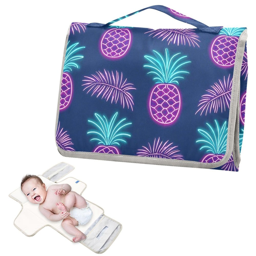 Reusable Changing pad Covers with Tissue Pocket Summer Neon Pineapple Leaf Diaper mat Changing pad Travel Infant Travel Kit cambiadores de pa?ales para Bebes