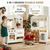 DREAM BUILDING Dual-Sided Play Kitchen for Kids Toddlers, 2-in-1 Grocery Store&Wooden Toy Kitchen Set with Coffee Machine,Pretend Kitchen Play Set with Microwave, Oven, Gift for Boys Girls view 2