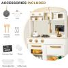DREAM BUILDING Dual-Sided Play Kitchen for Kids Toddlers, 2-in-1 Grocery Store&Wooden Toy Kitchen Set with Coffee Machine,Pretend Kitchen Play Set with Microwave, Oven, Gift for Boys Girls view 4