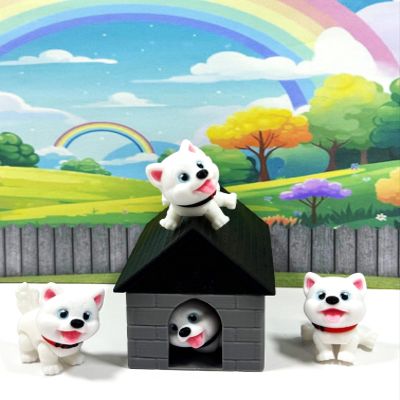 4pcs 3D Printed Dog with Dog House, Articulated Baby Husky Chibi Edition Toy, Posable and Movable Head and Joints Animal, Fidget ADHD Autism Toy CH001-WHT-GH