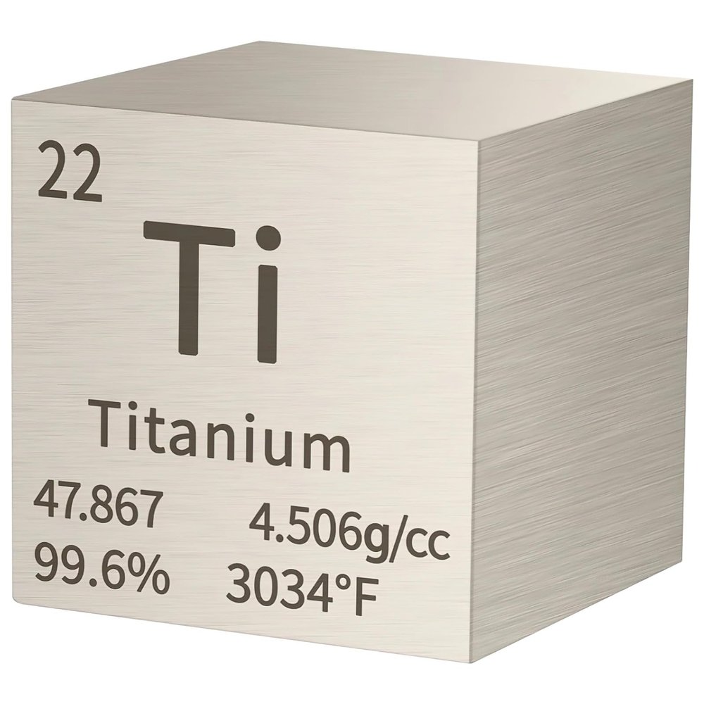 byepica Titanium Cube 10 Mm, Pure Elemental Cube with Atomic Symbol Ti, 99.95% Purity, Ideal for Science Demonstrations & Educational Displays, 1 Piece Included
