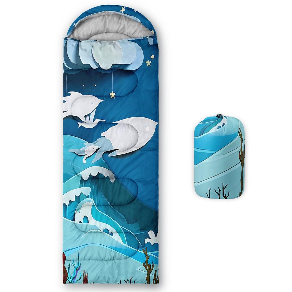 Smell Sunshine Kids Sleeping Bag for Boys Girls,3D Cartoon Fish Print-Lightweight Warm Portable Outdoor Indoor-Waterproof Cold Weather Resistant Sleeping Bag for Camping Hiking(Fish)