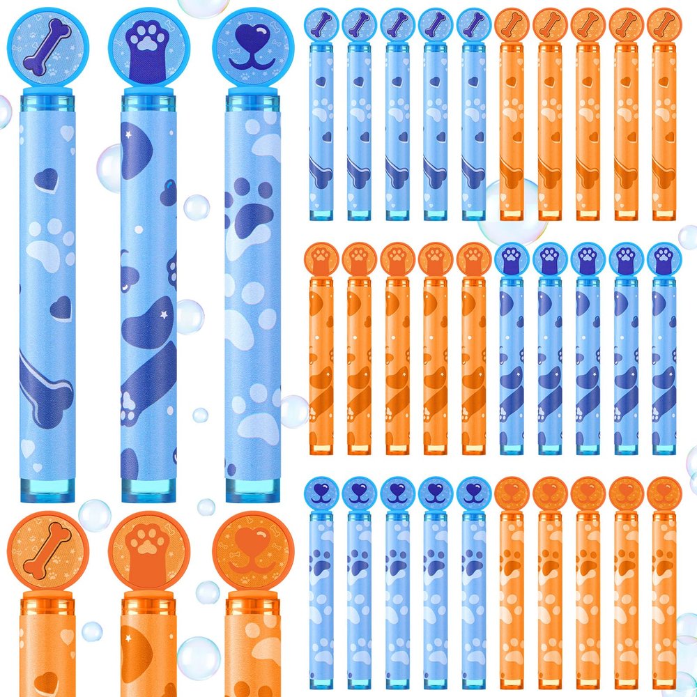 60 Pcs Blue Dog Paw Bubble Wands Mini Blue Orange Bubble Wand Dog Paw Print Bubbles for Birthday Party Favor Goody Bag Stuffer Filler Reward Gifts