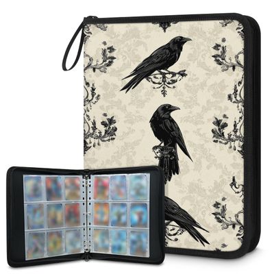 Kuquteed Bids Crows Trading Card Binder 9 Pocket 900 Cards Holder Collector Album with 50 Removable Sleeves Toys Gifts for Boys Girls Gray Floral Game Sports Cards