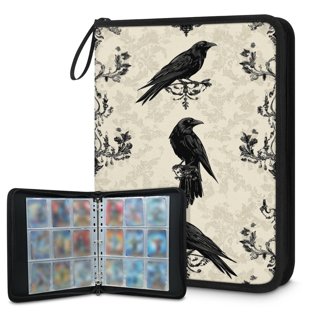 Kuquteed Bids Crows Trading Card Binder 9 Pocket 900 Cards Holder Collector Album with 50 Removable Sleeves Toys Gifts for Boys Girls Gray Floral Game Sports Cards