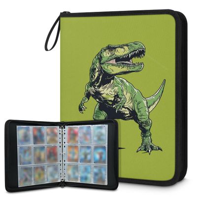Kuquteed Dinosaur Trading Card Binder 9 Pocket 900 Cards Holder Collector Album with 50 Removable Sleeves Gifts for Boys Girls Tyrannosaurus Rex Green Game Sports Cards
