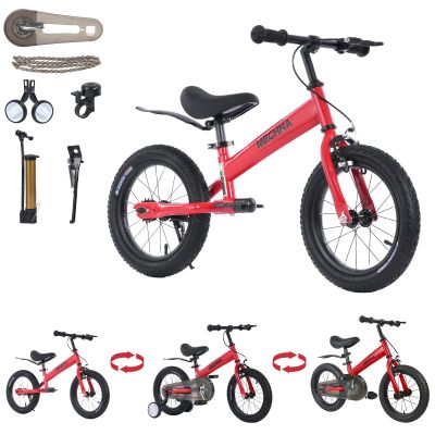 3-in-1 Montessori Balance Bike with Pedals,Tri-purpose of Kids Balance Bike/Toddler Tricycle/Bikefor 2 3 4 5 6 7 Year Old-14 inch balance bike with Pedal Conversion,Training Wheels,Brake,CrimsonRed