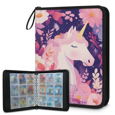 Kuquteed Colorful Unicorns Trading Card Binder 9 Pocket 900 Cards Holder Collector Album with 50 Removable Sleeves Gifts for Boys Girls Flowers Horse Game Sports Cards