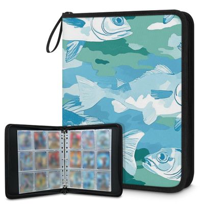 Kuquteed Sea Fish Trading Card Binder 9 Pocket 900 Cards Holder Collector Album with 50 Removable Sleeves Gifts for Boys Girls Ocean Fish Camouflage Game Sports Cards