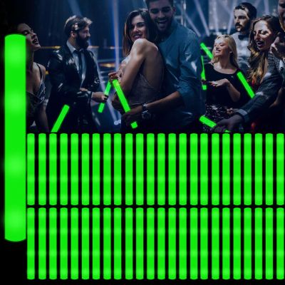 YOFOBU 60Pcs LED Glow Foam Sticks Bulk,Light Up Glow Sticks with 3 Flashing Modes,Green Glow Wands Party Pack,Glow In The Dark Party Supplies for Halloween,Christmas,St.Patrick,Easter,Birthday