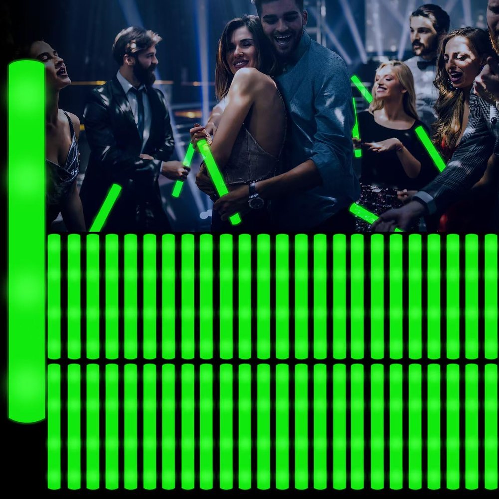 YOFOBU 60Pcs LED Glow Foam Sticks Bulk,Light Up Glow Sticks with 3 Flashing Modes,Green Glow Wands Party Pack,Glow In The Dark Party Supplies for Halloween,Christmas,St.Patrick,Easter,Birthday