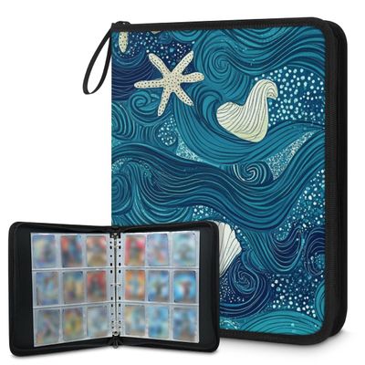 Kuquteed Teal Conch Starfish Trading Card Binder 9 Pocket 900 Cards Holder Collector Album with 50 Removable Sleeves Toys Gifts for Boys Girls Sea Shell Game Sports Cards