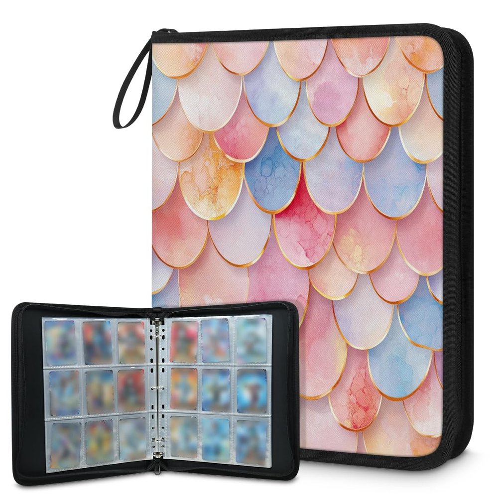 Kuquteed Colorful Mermaid Scales Trading Card Binder 4 Pocket 400 Cards Holder Collector Album with 50 Removable Sleeves Toys Gifts for Boys Girls Fish Scales Game Sports Cards