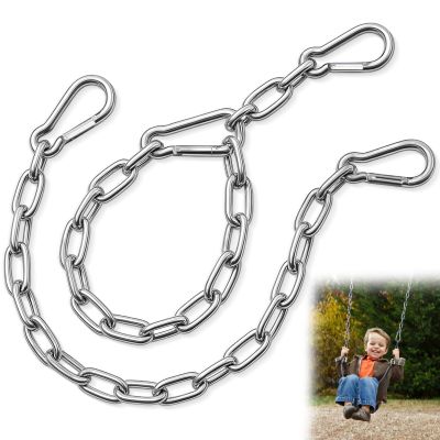 2 Pack 25in Heavy Duty Swing Chains with 4 Carabiners, Stainless Steel Hanging Chains with Hooks for Hammock Chair, Porch Swing, Hanging Basket, Gym, 1200LB Capacity (Sliver)