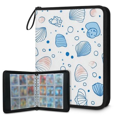 Kuquteed Starfish Conch Trading Card Binder 4 Pocket 400 Cards Holder Collector Album with 50 Removable Sleeves Gifts for Boys Girls Seashell Fish Game Sports Cards
