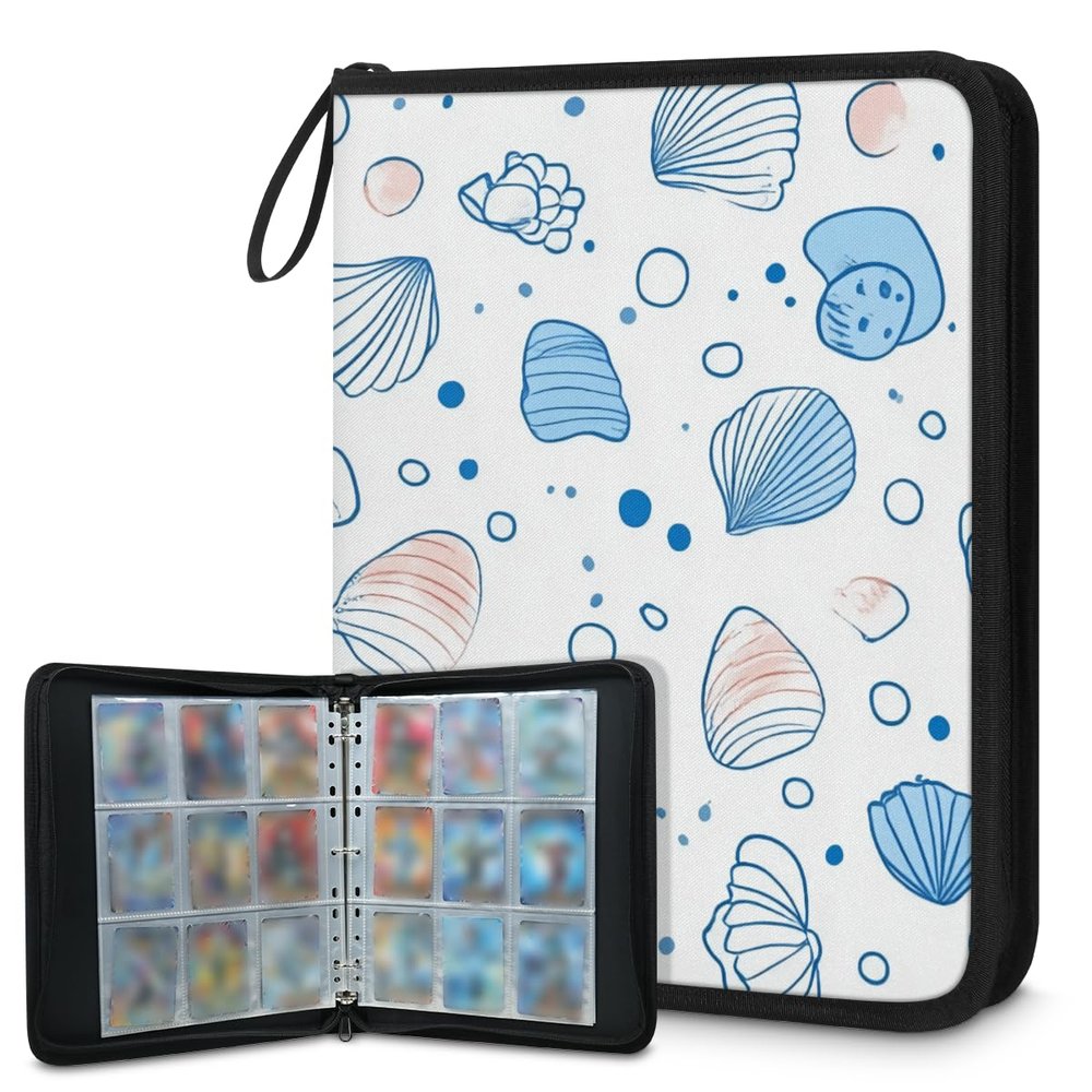 Kuquteed Starfish Conch Trading Card Binder 4 Pocket 400 Cards Holder Collector Album with 50 Removable Sleeves Gifts for Boys Girls Seashell Fish Game Sports Cards
